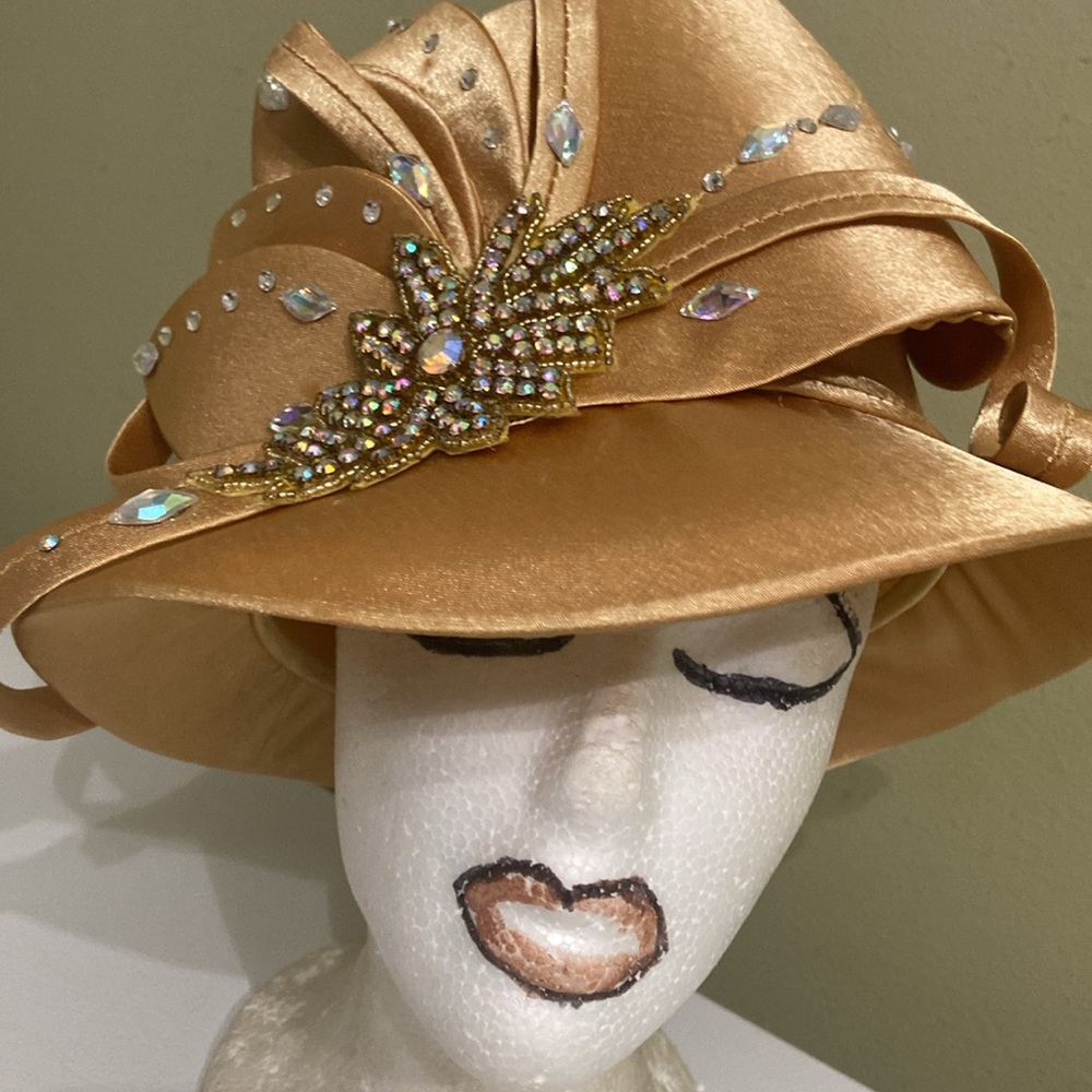 Beautiful Gold Satin Dress/Church Hat by Ms. Divine - Picture 9 of 14